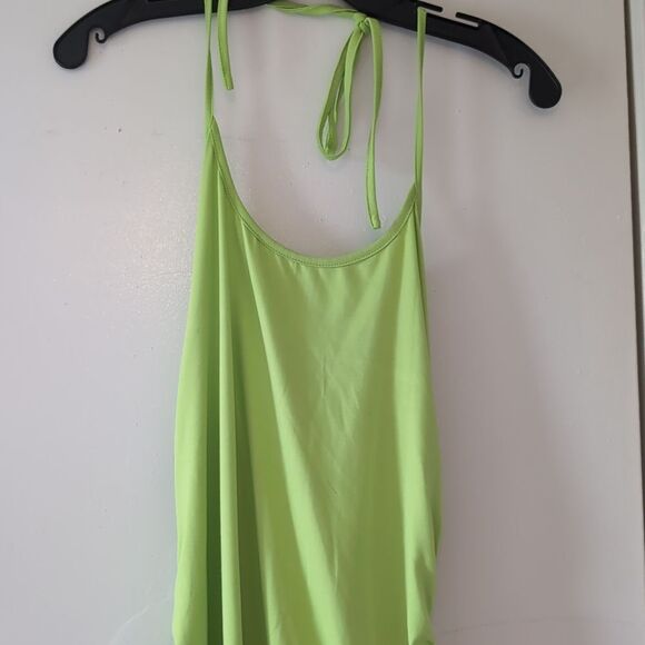 Shein Green Halter Open Back Ruched Sides All the Way Up Midi Dress Size 0X - Picture 2 of 10
